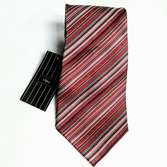 Robert Villini Red Black Striped Silk NWT Necktie Tie - Picture 1 of 11